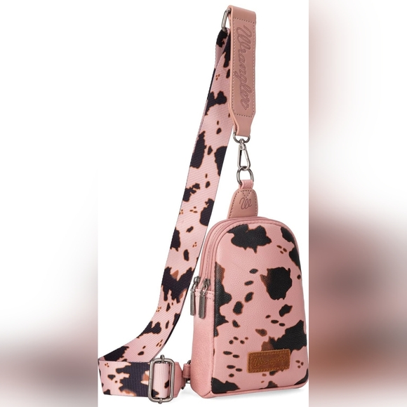 Wrangler Cow Print Crossbody Bags Western Sling Bag - Pink - Picture 2 of 6